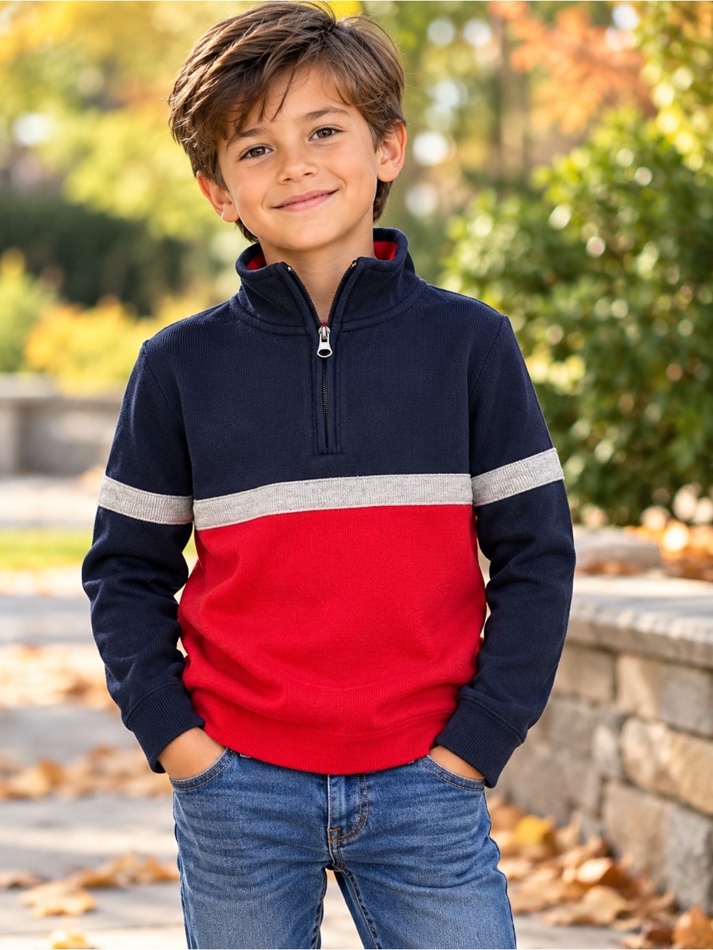 Liberty & Valor boys size 8 colorblock quarter zip sweater